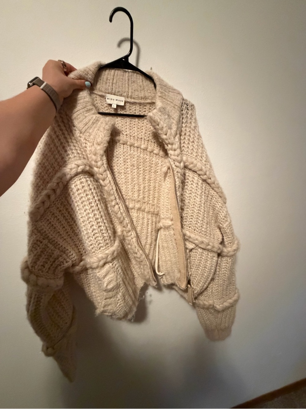 NA-KD Cream Chunky Cable Knit Open Cardigan